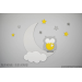 Uiltje op lichtgrijze maan met sterren (wolkjes en naam optioneel) (70x45cm)